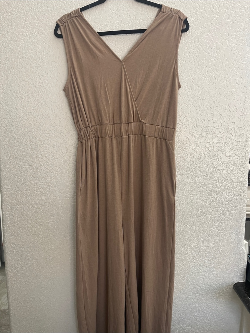 Sleeveless V-Neck Taupe Maxi Dress